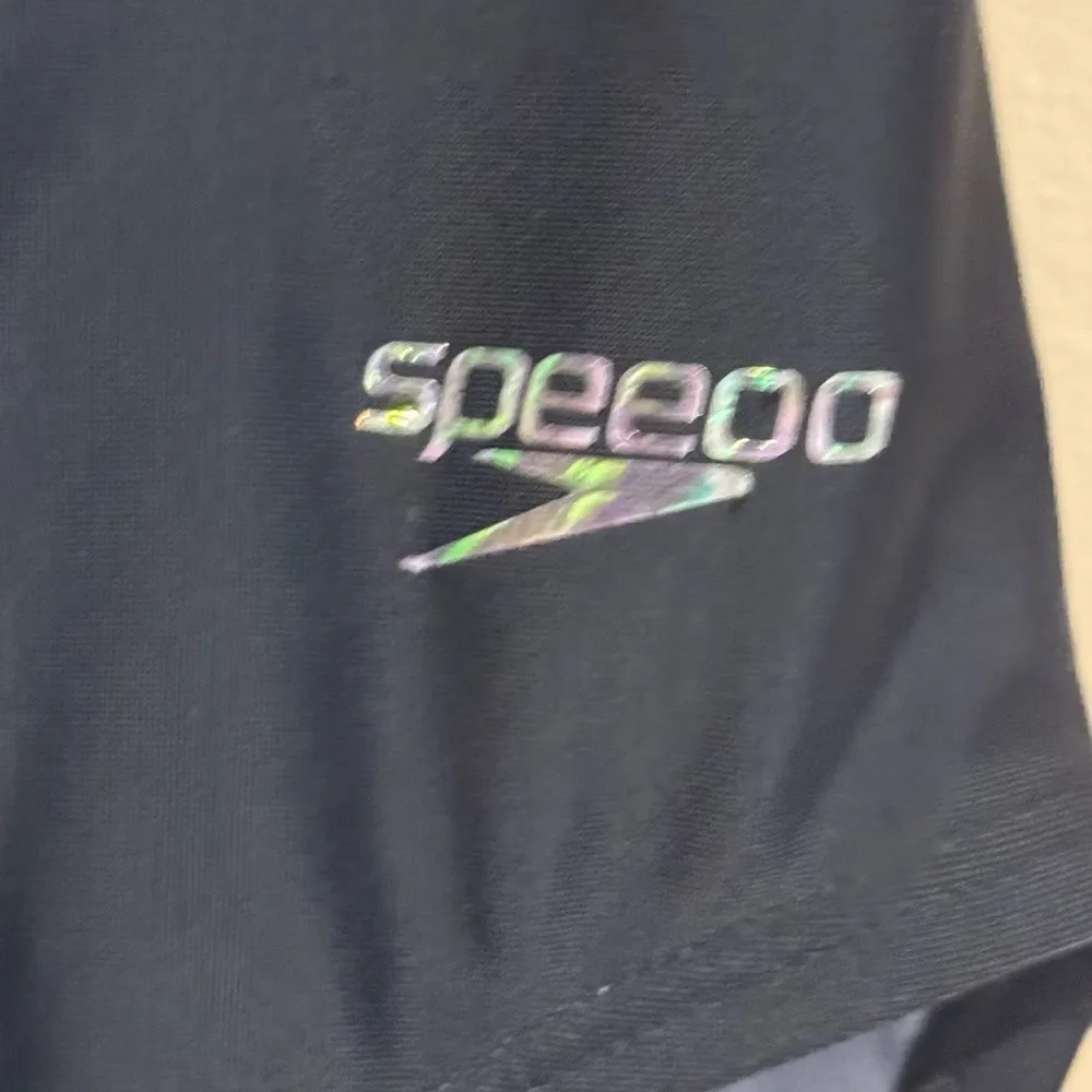 SPEEDO Women's Size 6 Active Diagonal Colorblock One Piece Swimsuit black green‎
